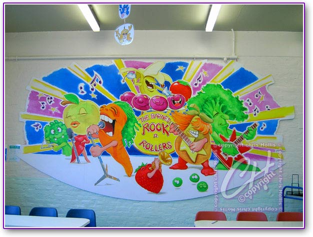 finished mural of the Barns Rock and Rollers